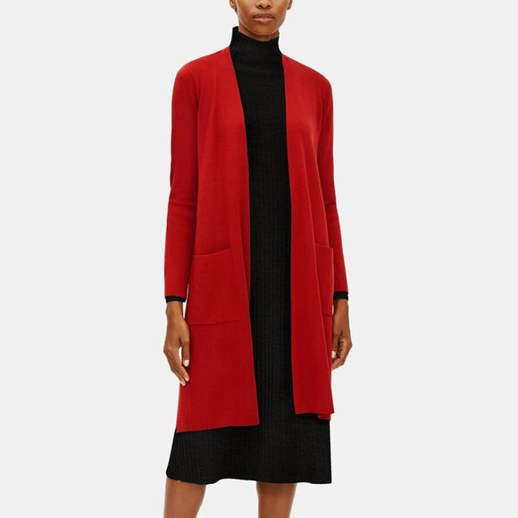 NEW Eileen Fisher Red Wool Open Front Cardigan Size M - Picture 1 of 6